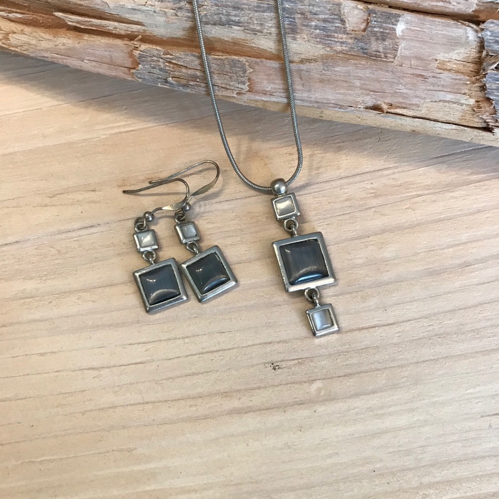 Lia Sophia ‘Oreo’ Necklace & Earrings Set Gray